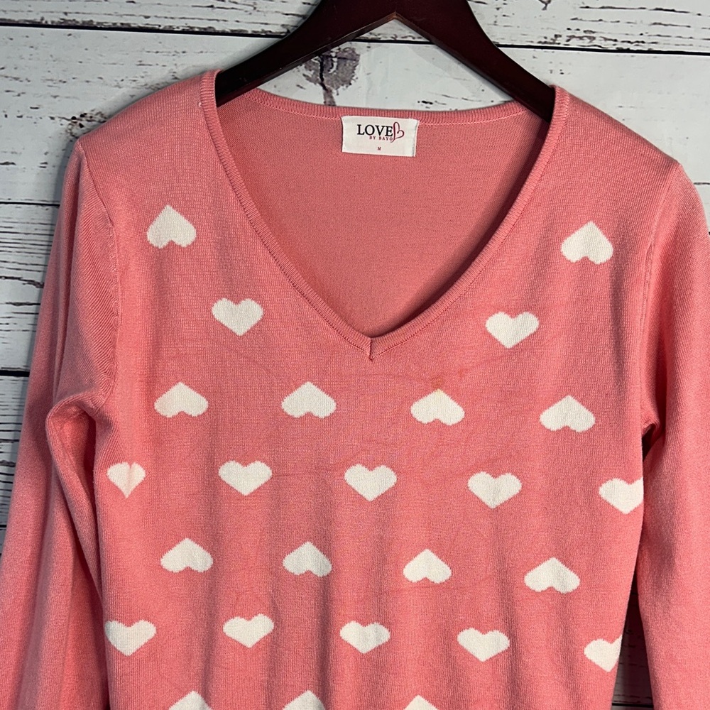 Lovely Pink Heart V-Neck Sweater - Picture 3 of 6